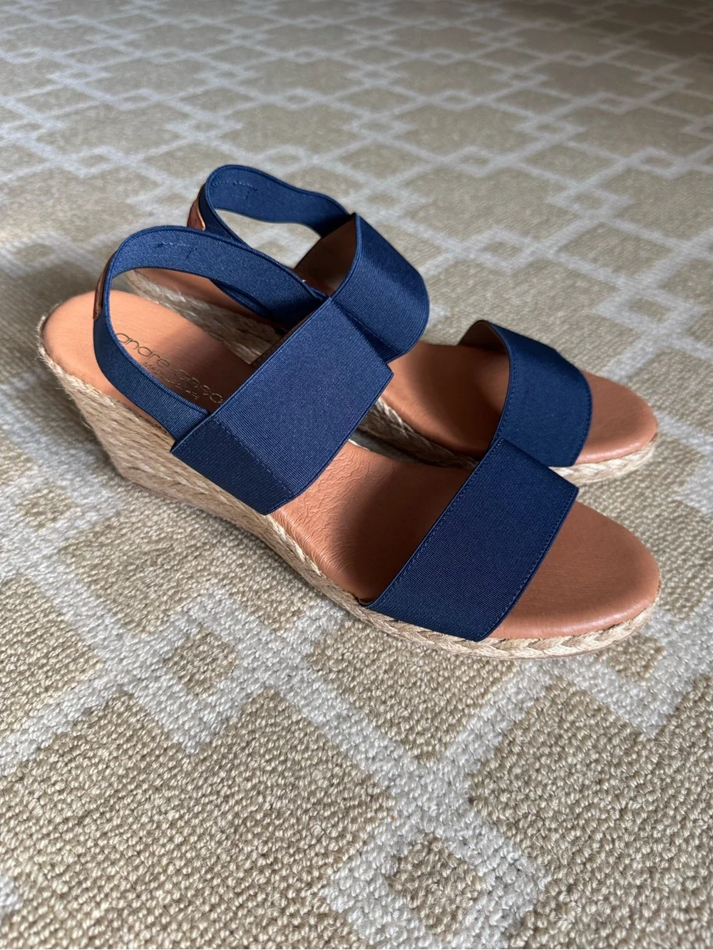 Andre Assous Allison Espadrille Wedge Sandals Navy Elastic Size 11